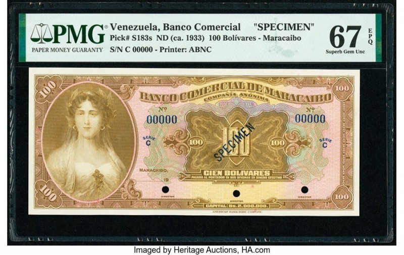 Venezuela Banco Comercial de Maracaibo 100 Bolivares ND (ca. 1933) Pick S183s Sp...