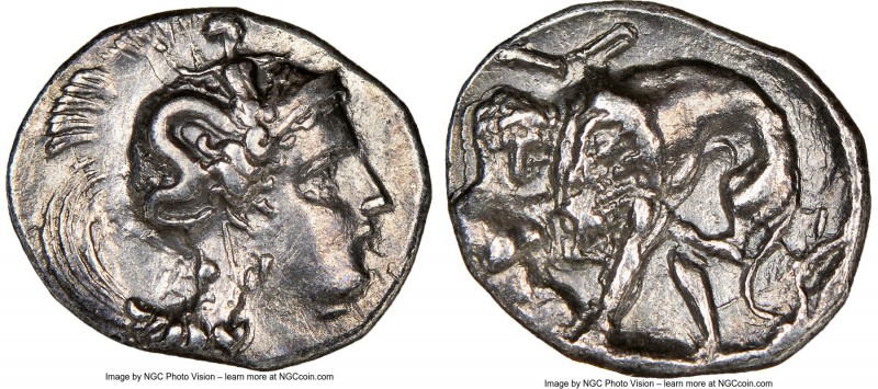 CALABRIA. Tarentum. Ca. 380-280 BC. AR diobol (12mm, 4h). NGC XF. Head of Athena...