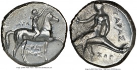 CALABRIA. Tarentum. Ca. 281-240 BC. AR stater or didrachm (20mm, 5h). NGC VF. Cratinos, Age-, and Zor-, magistrates. Youth on horseback right, crownin...