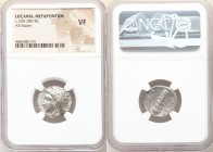LUCANIA. Metapontum. Ca. 330-280 BC. AR stater (20mm, 1h). NGC VF. Dori- and Da-, magistrates. Head of Demeter left, wreathed with grain; ΔΩPI below c...