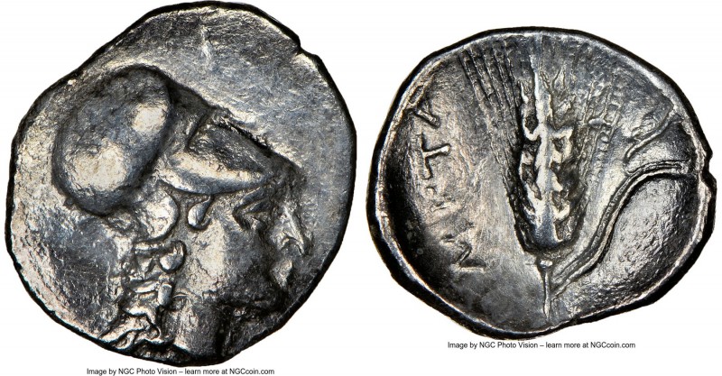 LUCANIA. Metapontum. Ca. 325-275 BC. AR diobol (12mm, 7h). NGC Choice VF, brushe...