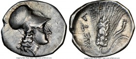 LUCANIA. Metapontum. Ca. 325-275 BC. AR diobol (13mm, 6h). NGC Choice VF, brushed. Head of Athena right, wearing Corinthian helmet pushed back on head...