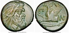 CIMMERIAN BOSPORUS. Panticapaeum. 4th century BC. AE (21mm, 7.62 gm, 12h). NGC AU 5/5 - 3/5, light scratches. Head of bearded Pan right / Π-A-N, forep...