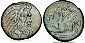 CIMMERIAN BOSPORUS. Panticapaeum. 4th century BC. AE (22mm, 7.61 gm, 11h). NGC Choice XF 5/5 - 4/5. Head of bearded Pan right / Π-A-N, forepart of gri...