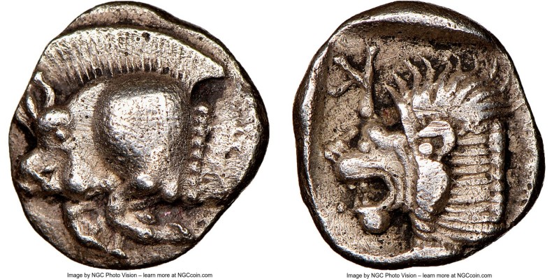 MYSIA. Cyzicus. Ca. 5th century BC. AR obol (9mm, 6h). NGC Choice XF. Forepart o...