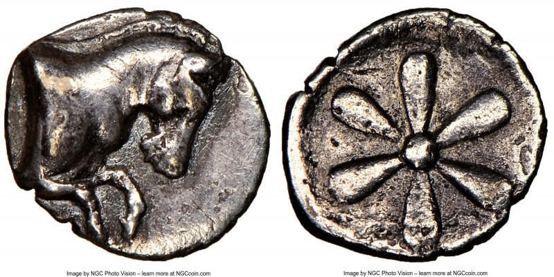 AEOLIS. Cyme. 4th century BC. AR hemiobol (8mm). NGC Choice VF, edge cuts. Forep...