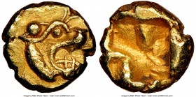 IONIA. Uncertain mint. Ca. 600-550 BC. EL 1/24 stater or myshemihecte (7mm, 0.68 gm). NGC Choice AU 5/5 - 4/5. Phocaic standard. Head of roaring lion ...