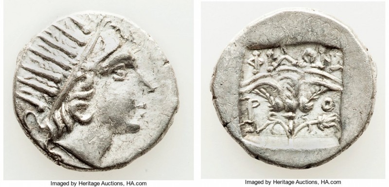 CARIAN ISLANDS. Rhodes. Ca. 88-84 BC. AR drachm (16mm, 1.92 gm, 12h). XF. Plinth...