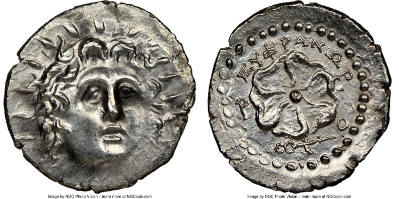 CARIAN ISLANDS. Rhodes. Ca. 84-30 BC. AR drachm (20mm, 4h). NGC Choice AU, brush...
