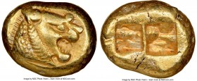LYDIAN KINGDOM. Alyattes or Walwet (ca. 610-546 BC). EL third-stater or trite (13mm, 4.72 gm). NGC Choice XF 5/5 - 4/5. Uninscribed, Lydo-Milesian sta...