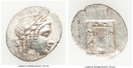 LYCIAN LEAGUE. Masicytes. Ca. 48-20 BC. AR hemidrachm (17mm, 1.90 gm, 12h). AU. Series 5. Laureate head of Apollo right; Λ-Y below / M-A, cithara (lyr...
