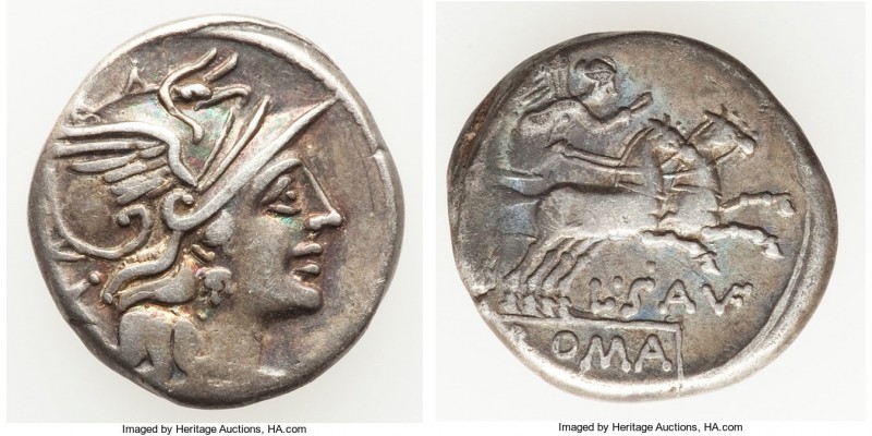 L. Saufeius (ca. 152 BC). AR denarius (18mm, 3.87 gm, 8h). VF. Rome. Head of Rom...