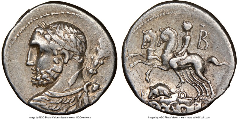 Ti. Quinctius (ca. 112-111 BC). AR denarius (19mm, 9h). NGC XF. Rome. Laureate b...