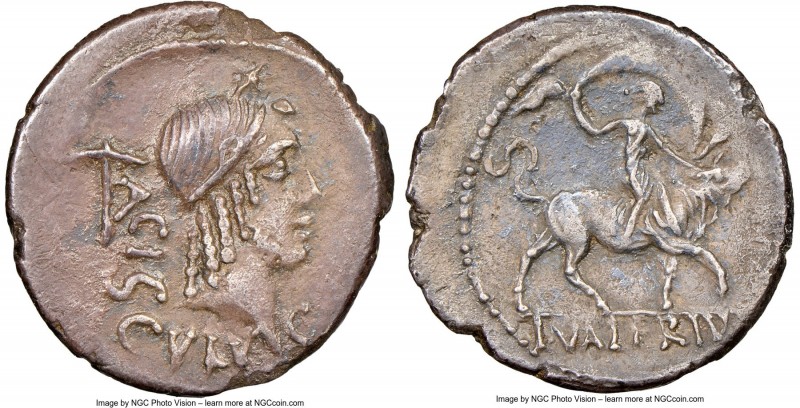 L. Valerius Acisculus (ca. 45 BC). AR denarius (19mm, 1h). NGC Choice VF, edge m...