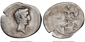 Augustus (27 BC-AD 14). AR denarius (23mm, 7h). NGC Choice Fine, brushed. ca. 30-29 BC, uncertain Italian mint. Bare head of Augustus right; linear bo...