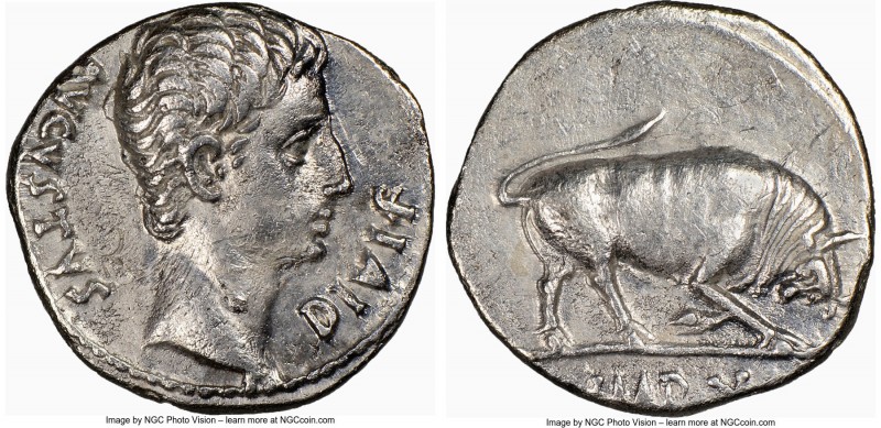 Augustus (27 BC-AD 14). AR denarius (19mm, 6h). NGC Choice VF, bankers mark, bru...