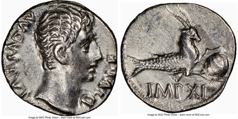 Augustus (27 BC-AD 14). AR denarius (18mm, 3.64 gm, 5h). NGC AU 5/5 - 2/5. Lugdu...