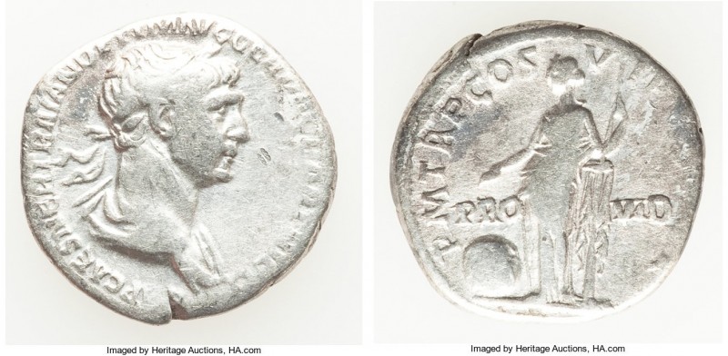 Trajan (AD 98-117). AR denarius (18mm, 2.96 gm, 7h). Choice Fine. Rome, AD 114-1...