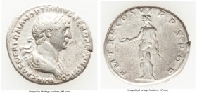 Trajan (AD 98-117). AR denarius (19mm, 3.35 gm, 6h). About VF. Rome, AD 114-117. IMP CAES NER TRAIANO OPTIMO AVG GER DAC, laureate, draped bust of Tra...