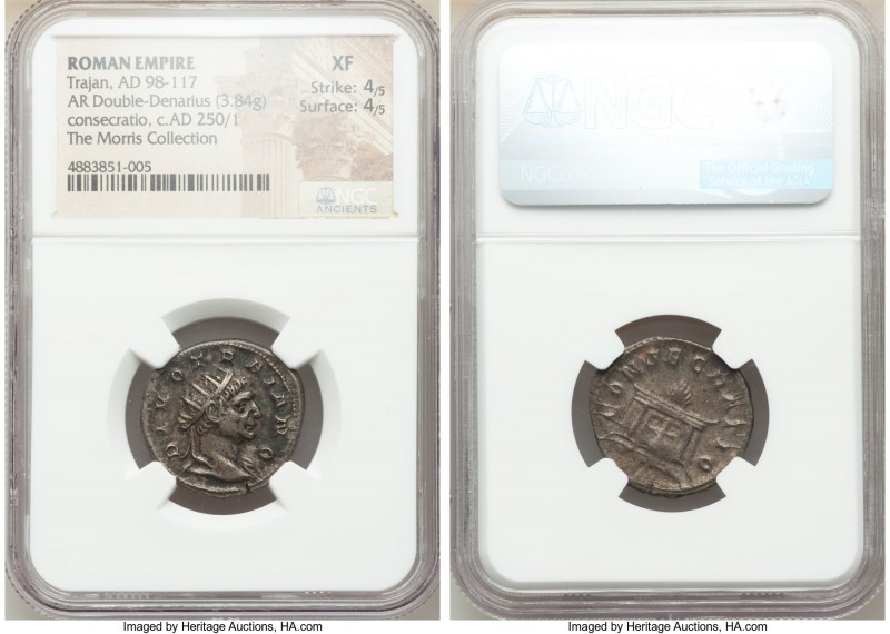 Divus Trajan (AD 98-117). AR antoninianus (24mm, 3.84 gm, 1h). NGC XF 4/5 - 4/5....