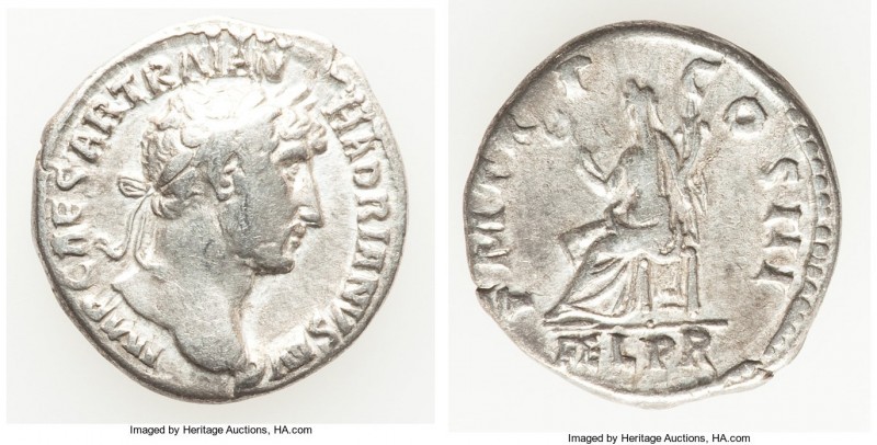 Hadrian (AD 117-138). AR denarius (18mm, 3.02 gm, 6h). About VF. Rome, AD 119-12...