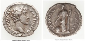 Marcus Aurelius, as Caesar (AD 161-180). AR denarius (18mm, 2.66 gm, 5h). VF. Rome, AD 148-149. AVRELIVS CAE-SAR AVG PII F, bare head of Marcus Aureli...