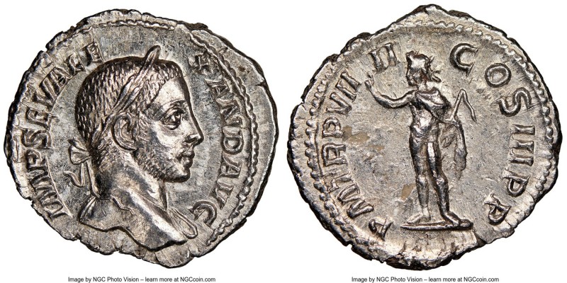 Severus Alexander (AD 222-235). AR denarius (20mm, 3.22 gm, 6h). NGC MS 5/5 - 3/...