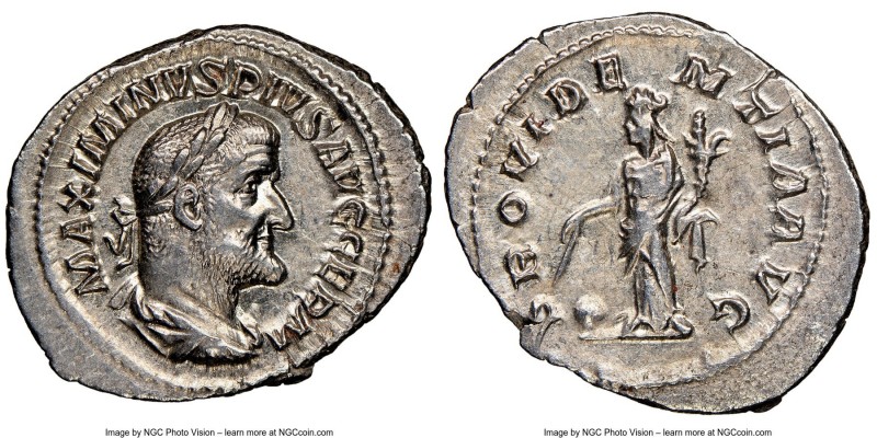 Maximinus I (AD 235-238). AR denarius (22mm, 3.02 gm, 11h). NGC MS 4/5 - 4/5. Ro...