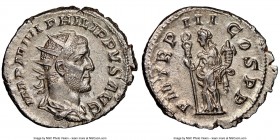 Philip I (AD 244-249). AR antoninianus (23mm, 4.61 gm, 5h). NGC MS 5/5 - 3/5. Rome, AD 246. IMP M IVL PHILIPPVS AVG, radiate, draped and cuirassed bus...