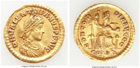 Valentinian II, Western Roman Empire (AD 375-392). AV solidus (21mm, 4.39 gm, 6h). Choice VF, holed, plugged. Constantinople, AD 380. D N VALENTINIANV...