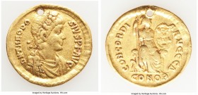 Theodosius I, Eastern Roman Empire (AD 379-395). AV solidus (21mm, 4.39 gm, 6h). XF, wavy flan. Constantinople, 4th officina, AD 383-388. D N THEODO-S...