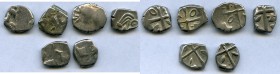 ANCIENT LOTS. Celtic. Southern Gaul. Volcae Tectosages. Ca. 200-118 BC. Lot of six (6) AR drachms. Fine. Male head left, two dolphins to left / Cross;...