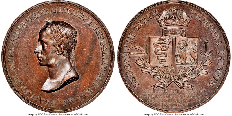 Franz II bronze "Oath of Lombardy" Medal 1815-Dated MS62 Brown NGC, Julius-3084....