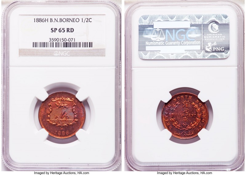 British Protectorate Specimen 1/2 Cent 1886-H SP65 Red NGC, Heaton mint, KM1. Ge...