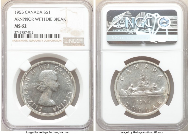 Elizabeth II "Arnprior" Dollar 1955 MS62 NGC, Royal Canadian mint, KM54. Arnprio...