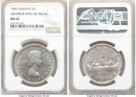 Elizabeth II "Arnprior" Dollar 1955 MS62 NGC, Royal Canadian mint, KM54. Arnprior with 1-1/2 water lines and die break. Frosted in pastel shades of co...