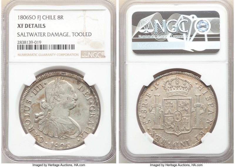Charles IV 8 Reales 1806 So-FJ XF Details (Saltwater Damage, Tooled) NGC, Santia...
