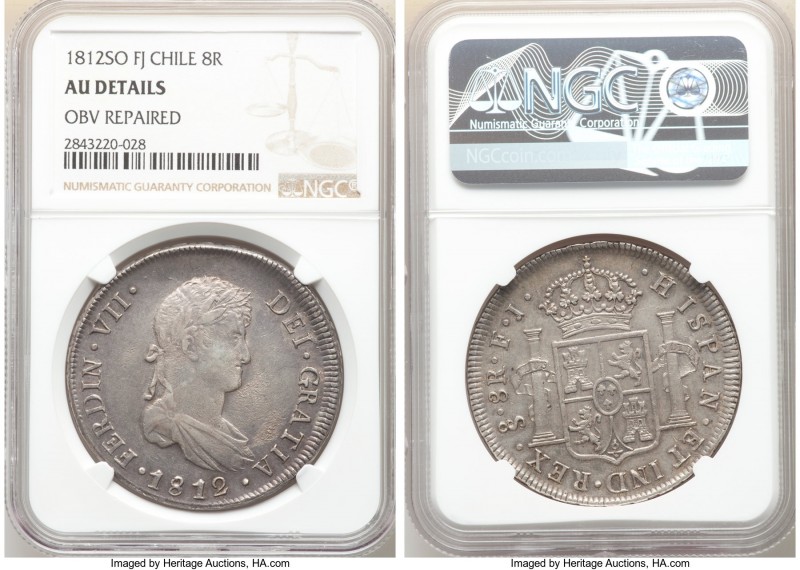Ferdinand VII 8 Reales 1812 So-FJ AU Details (Obverse Repaired) NGC, Santiago mi...