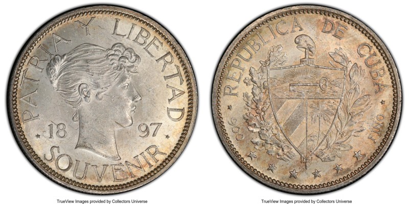 Republic Souvenir Peso 1897 MS63 PCGS, Gorham mint, KM-XM2. Mintage: 4,286 of Ty...