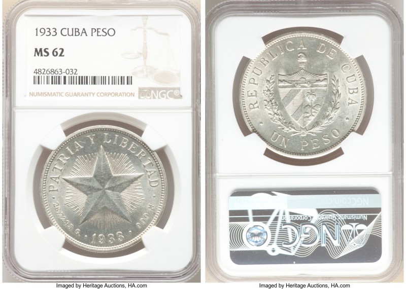 Republic "Star" Peso 1933 MS62 NGC, Philadelphia mint, KM15.2.

HID09801242017...
