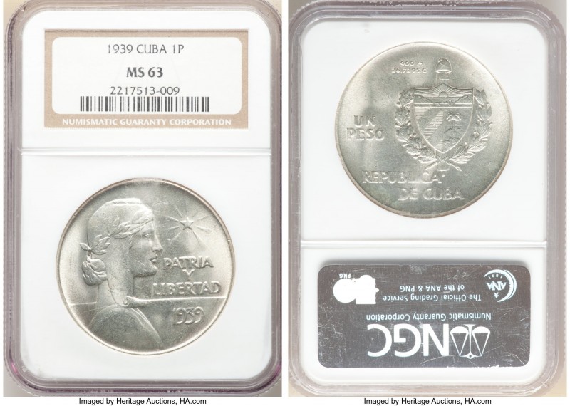 Republic "ABC" Peso 1939 MS63 NGC, Philadelphia mint, KM22. Last year of type. S...