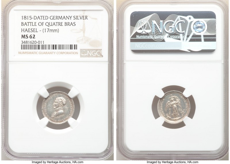 Prussia. Wilhelm III silver "Battle of Quatre Bras" Medal 1815-Dated MS62 NGC, 1...
