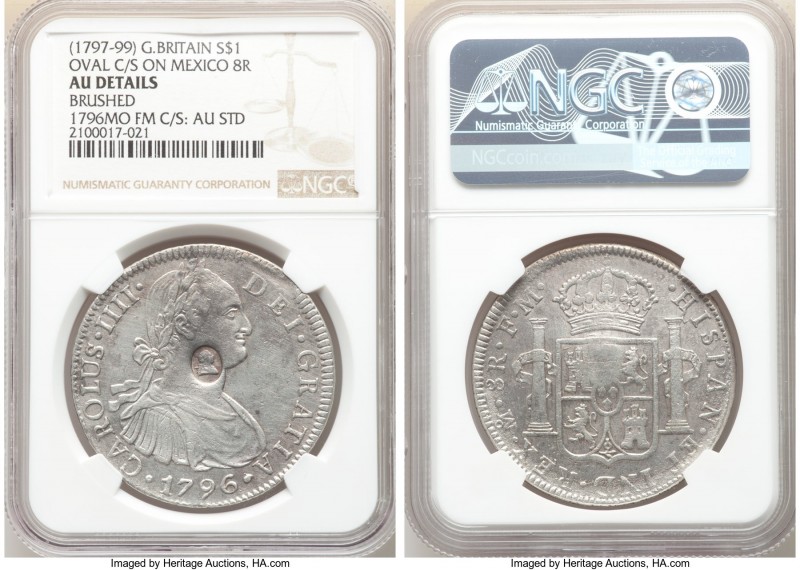 George III Counterstamped Dollar ND (1791-1799) AU Details (Brushed) NGC, KM634....