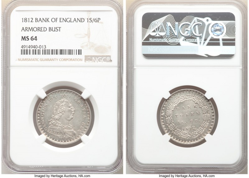 George III Bank Token of 1 Shilling 6 Pence 1812 MS64 NGC, KM-Tn2, S-3771. Armor...