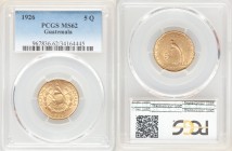 Republic gold 5 Quetzales 1926-(P) MS62 PCGS, Philadelphia mint, KM244. Mintage: 48,000. One year type. AGW 0.2419 oz. 

HID09801242017

© 2020 He...