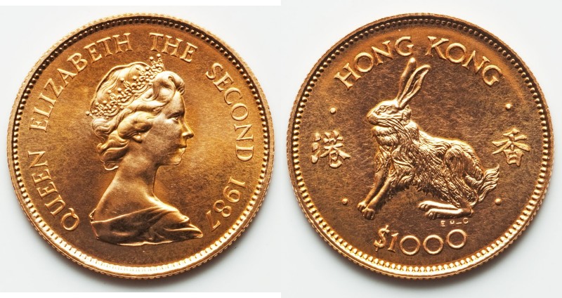 British Colony. Elizabeth II gold Proof 1000 Dollars 1987, British Royal mint, K...