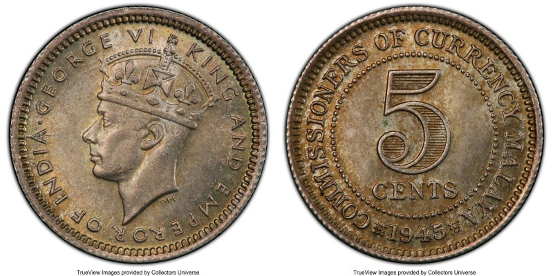 British Colony. George VI 5 Cents 1945 MS64 PCGS, British Royal mint, KM3a. 

...