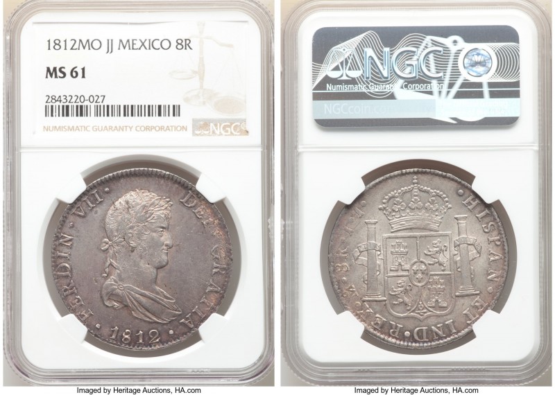 Ferdinand VII 8 Reales 1812 Mo-JJ MS61 NGC, Mexico City mint, KM111. Cranberry c...