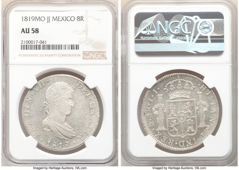 Ferdinand VII 8 Reales 1819 Mo-JJ AU58 NGC, Mexico City mint, KM111. Satin surfa...