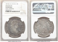 Zacatecas. Ferdinand VII 8 Reales 1819 Zs-AG XF Details (Edge Damage) NGC, Zacatecas mint, KM111.5. Dove-gray and argent color with better than normal...